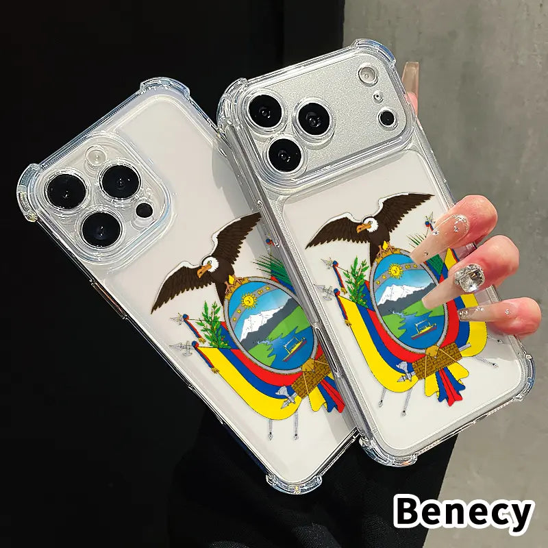Ecuador'S National Emblem Pattern Phone Case for Iphone 17 Air 16 E 15 14 13 12 Pro Max plus 11 Transparent Anti-Yellowing Four-Corner Thickened Mobile Border with Counter-Fall Safety Cushion