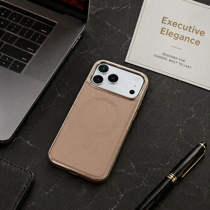 Compatible with Phone 17/16/15 Pro Max Magnetic Leather Case, Premium PU Leather Slim Protective Cover with Strong Magnetic Lock, Shockproof Camera Protection, Anti-Fingerprint, Wireless Charging Compatible, Desert Brown