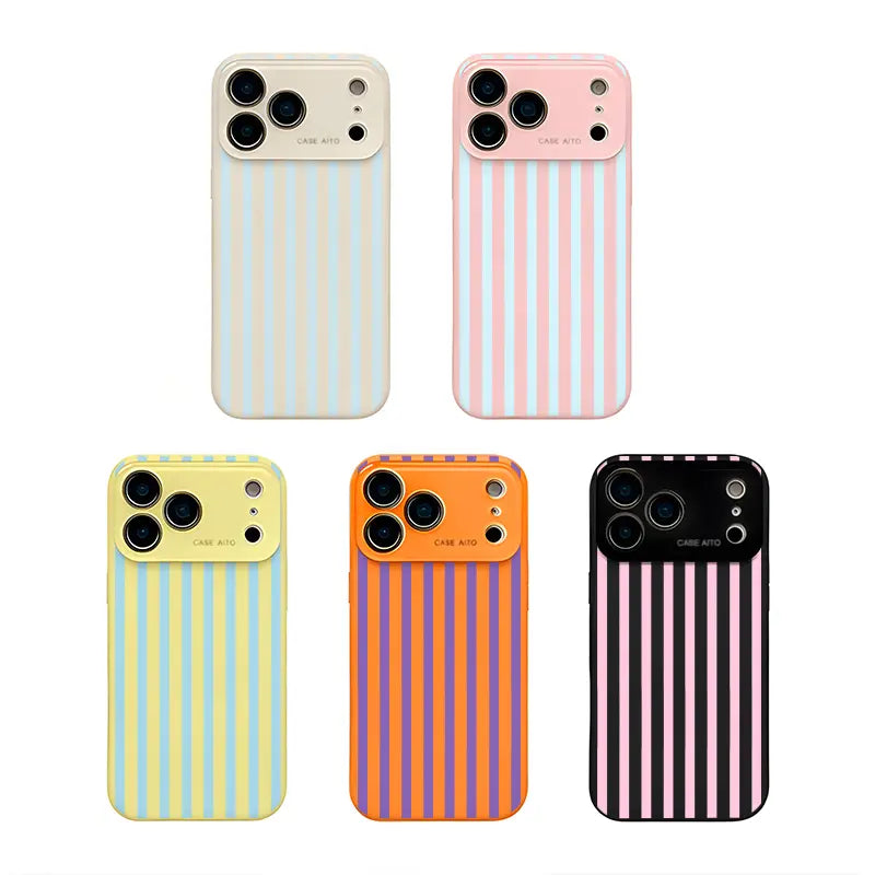 Bold High-Contrast Stripe Print Phone Case Delivers a Fun Retro Summer Vibe Who Love Understated yet Eye-Catching Style with Ultra Skin Friendly Touch, All Inclusive Lens Phone Case Suitable for Iphone 17 16 15 14 13 12