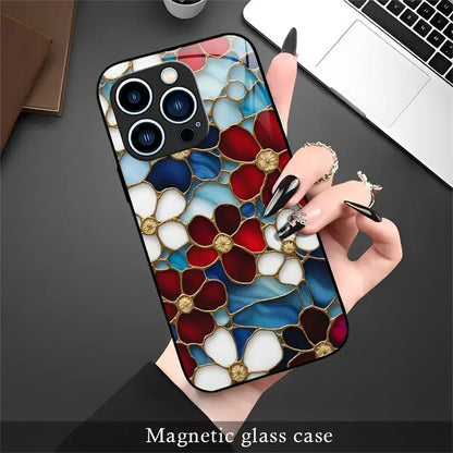 Luxury Stained Glass Floral Magnetic Phone Case for Iphone 17/16/15/14/13/12 (Pro/Max/Plus) | Aesthetic Flower Shockproof Clear Cover Compatible with Magsafe — 975