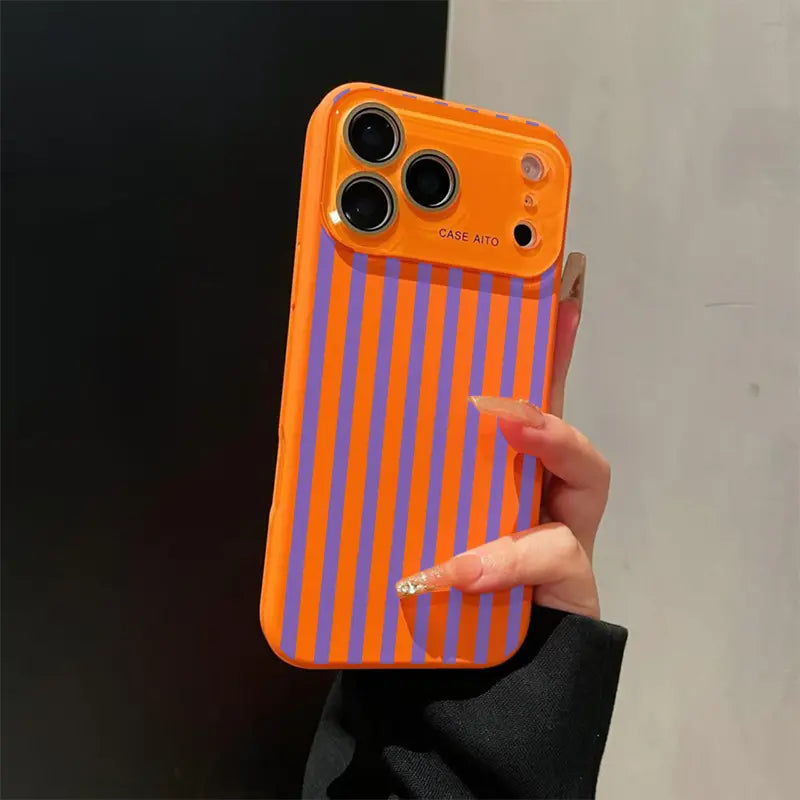 Bold High-Contrast Stripe Print Phone Case Delivers a Fun Retro Summer Vibe Who Love Understated yet Eye-Catching Style with Ultra Skin Friendly Touch, All Inclusive Lens Phone Case Suitable for Iphone 17 16 15 14 13 12