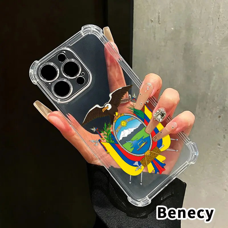 Ecuador'S National Emblem Pattern Phone Case for Iphone 17 Air 16 E 15 14 13 12 Pro Max plus 11 Transparent Anti-Yellowing Four-Corner Thickened Mobile Border with Counter-Fall Safety Cushion