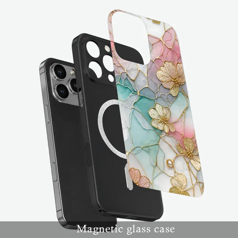 Luxury Stained Glass Floral Magnetic Phone Case for Iphone 17/16/15/14/13/12 (Pro/Max/Plus) | Aesthetic Flower Shockproof Clear Cover Compatible with Magsafe — 975