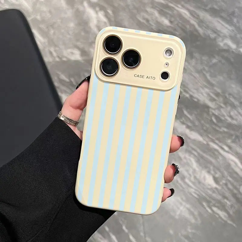 Bold High-Contrast Stripe Print Phone Case Delivers a Fun Retro Summer Vibe Who Love Understated yet Eye-Catching Style with Ultra Skin Friendly Touch, All Inclusive Lens Phone Case Suitable for Iphone 17 16 15 14 13 12