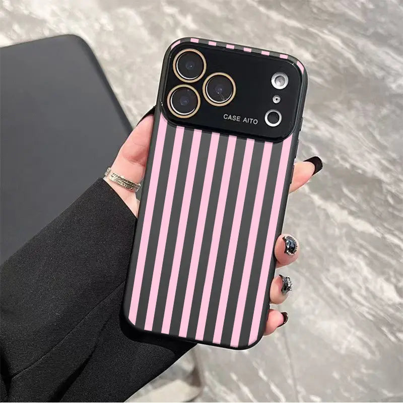Bold High-Contrast Stripe Print Phone Case Delivers a Fun Retro Summer Vibe Who Love Understated yet Eye-Catching Style with Ultra Skin Friendly Touch, All Inclusive Lens Phone Case Suitable for Iphone 17 16 15 14 13 12