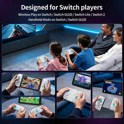 AOLION J20 Detachable Wireless RGB Game Controller for Switch - Hall Effect Joysticks, Ergonomic Grip, Clicky Buttons, Motion Control, Turbo, Adjustable Vibration, Custom Shell, Bluetooth, Cable, Storage Case, Switch Gaming Accessory