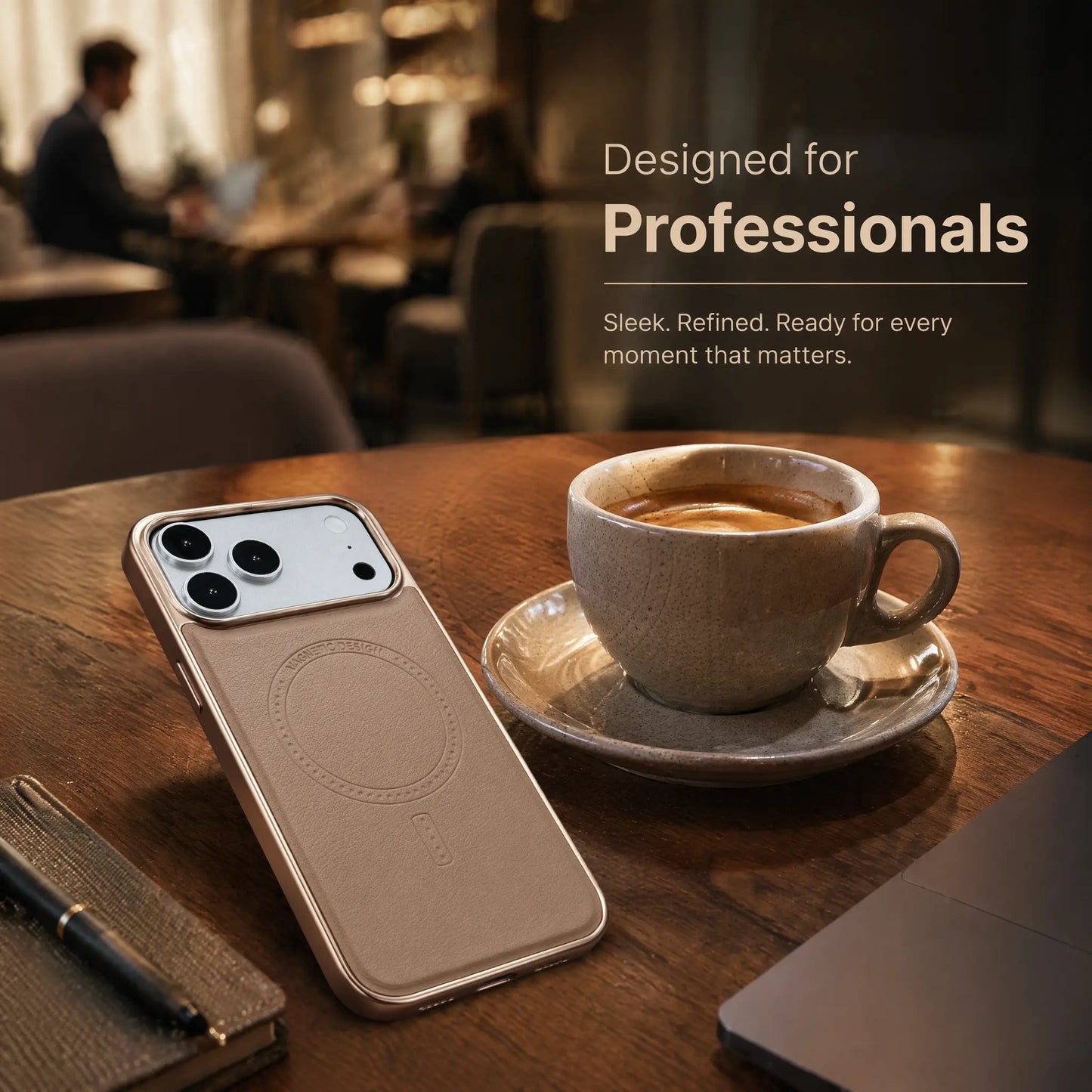Compatible with Phone 17/16/15 Pro Max Magnetic Leather Case, Premium PU Leather Slim Protective Cover with Strong Magnetic Lock, Shockproof Camera Protection, Anti-Fingerprint, Wireless Charging Compatible, Desert Brown