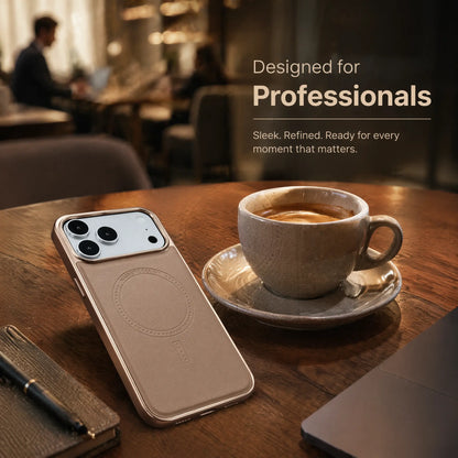 Compatible with Phone 17/16/15 Pro Max Magnetic Leather Case, Premium PU Leather Slim Protective Cover with Strong Magnetic Lock, Shockproof Camera Protection, Anti-Fingerprint, Wireless Charging Compatible, Desert Brown