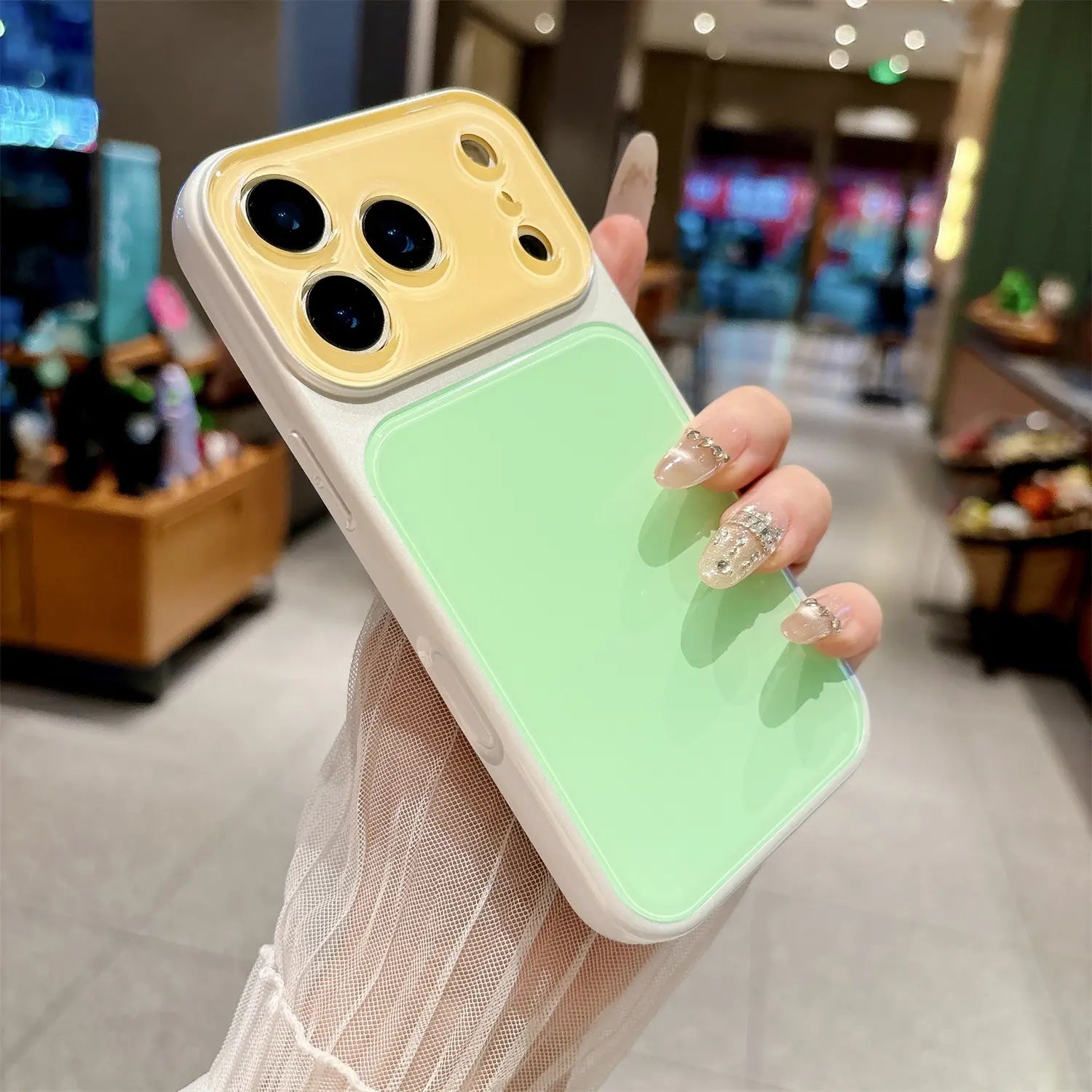 Summer Dopamine Color Block Contrast Phone Case, Crystal Camera Lens Frame Protective Anti-Scratch Cover Compatible with Iphone 17/16/15/14 Pro Pro Max