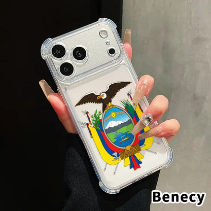 Ecuador'S National Emblem Pattern Phone Case for Iphone 17 Air 16 E 15 14 13 12 Pro Max plus 11 Transparent Anti-Yellowing Four-Corner Thickened Mobile Border with Counter-Fall Safety Cushion