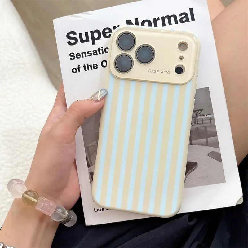Bold High-Contrast Stripe Print Phone Case Delivers a Fun Retro Summer Vibe Who Love Understated yet Eye-Catching Style with Ultra Skin Friendly Touch, All Inclusive Lens Phone Case Suitable for Iphone 17 16 15 14 13 12