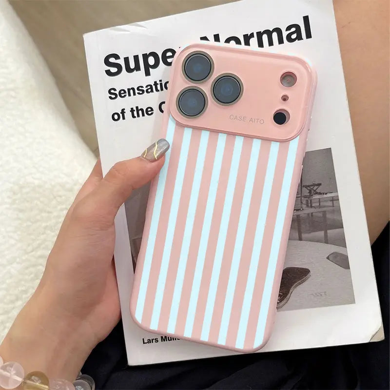 Bold High-Contrast Stripe Print Phone Case Delivers a Fun Retro Summer Vibe Who Love Understated yet Eye-Catching Style with Ultra Skin Friendly Touch, All Inclusive Lens Phone Case Suitable for Iphone 17 16 15 14 13 12