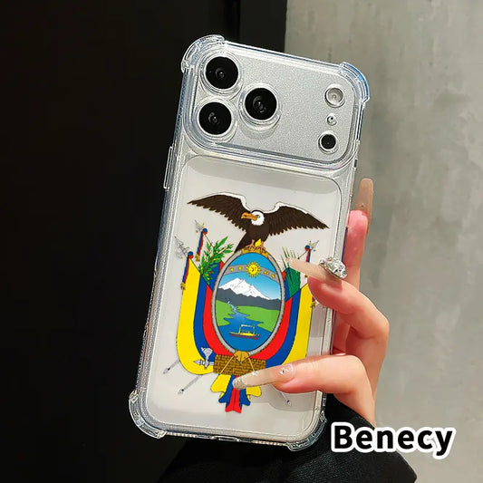 Ecuador'S National Emblem Pattern Phone Case for Iphone 17 Air 16 E 15 14 13 12 Pro Max plus 11 Transparent Anti-Yellowing Four-Corner Thickened Mobile Border with Counter-Fall Safety Cushion