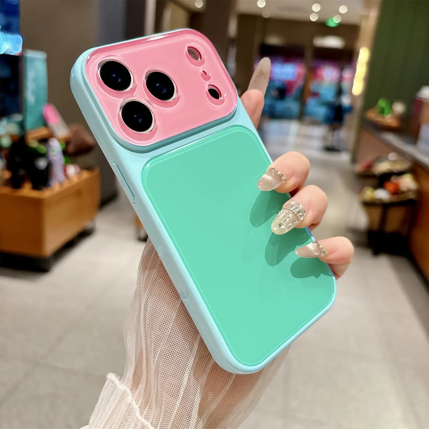 Summer Dopamine Color Block Contrast Phone Case, Crystal Camera Lens Frame Protective Anti-Scratch Cover Compatible with Iphone 17/16/15/14 Pro Pro Max