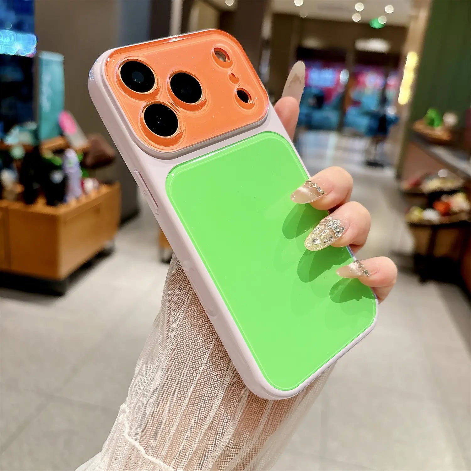 Summer Dopamine Color Block Contrast Phone Case, Crystal Camera Lens Frame Protective Anti-Scratch Cover Compatible with Iphone 17/16/15/14 Pro Pro Max