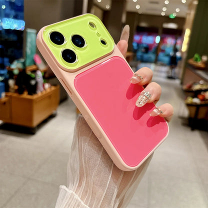 Summer Dopamine Color Block Contrast Phone Case, Crystal Camera Lens Frame Protective Anti-Scratch Cover Compatible with Iphone 17/16/15/14 Pro Pro Max