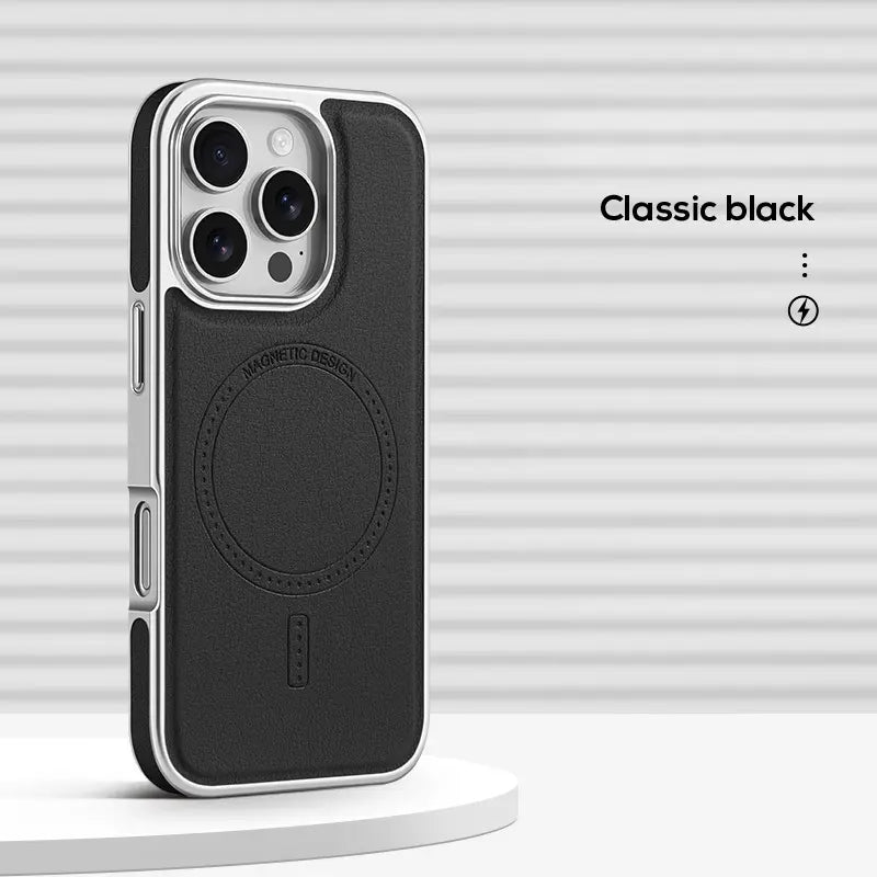 Compatible with Phone 17/16/15 Pro Max Magnetic Leather Case, Premium PU Leather Slim Protective Cover with Strong Magnetic Lock, Shockproof Camera Protection, Anti-Fingerprint, Wireless Charging Compatible, Desert Brown