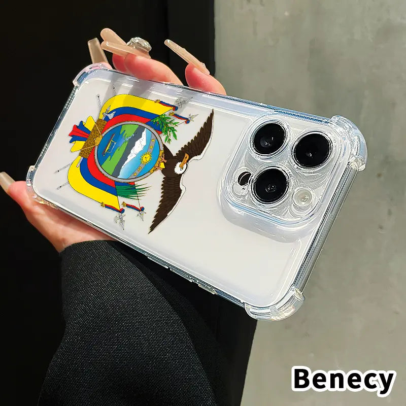 Ecuador'S National Emblem Pattern Phone Case for Iphone 17 Air 16 E 15 14 13 12 Pro Max plus 11 Transparent Anti-Yellowing Four-Corner Thickened Mobile Border with Counter-Fall Safety Cushion