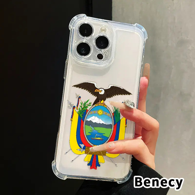 Ecuador'S National Emblem Pattern Phone Case for Iphone 17 Air 16 E 15 14 13 12 Pro Max plus 11 Transparent Anti-Yellowing Four-Corner Thickened Mobile Border with Counter-Fall Safety Cushion