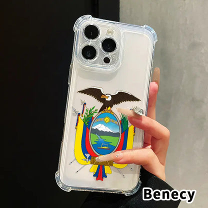 Ecuador'S National Emblem Pattern Phone Case for Iphone 17 Air 16 E 15 14 13 12 Pro Max plus 11 Transparent Anti-Yellowing Four-Corner Thickened Mobile Border with Counter-Fall Safety Cushion
