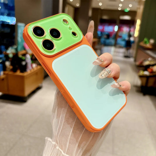 Summer Dopamine Color Block Contrast Phone Case, Crystal Camera Lens Frame Protective Anti-Scratch Cover Compatible with Iphone 17/16/15/14 Pro Pro Max