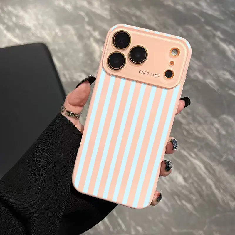 Bold High-Contrast Stripe Print Phone Case Delivers a Fun Retro Summer Vibe Who Love Understated yet Eye-Catching Style with Ultra Skin Friendly Touch, All Inclusive Lens Phone Case Suitable for Iphone 17 16 15 14 13 12