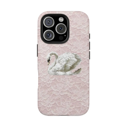 Viral Rococo Swan Print Phone Case, Soft Romantic Aesthetic, Coquette Swan Lace Cover, Compatible for Iphone 17 16 15 14 13 12 11 and for Samsung S26 S25 S24 S23 S22 S21, Perfect Holiday Gift