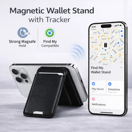 Magsafe Wallet with Apple Find My Ultra-Strong Magnetic Hold Slim Leather Card Holder Adjustable Phone Stand Quick Access Slots for Iphone 12 13 14 15 16 17