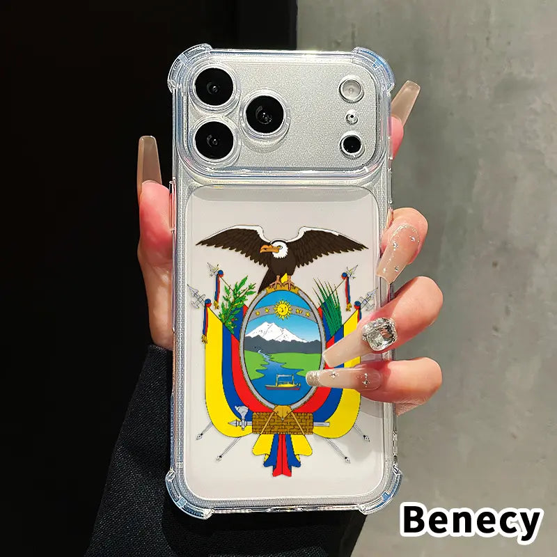 Ecuador'S National Emblem Pattern Phone Case for Iphone 17 Air 16 E 15 14 13 12 Pro Max plus 11 Transparent Anti-Yellowing Four-Corner Thickened Mobile Border with Counter-Fall Safety Cushion