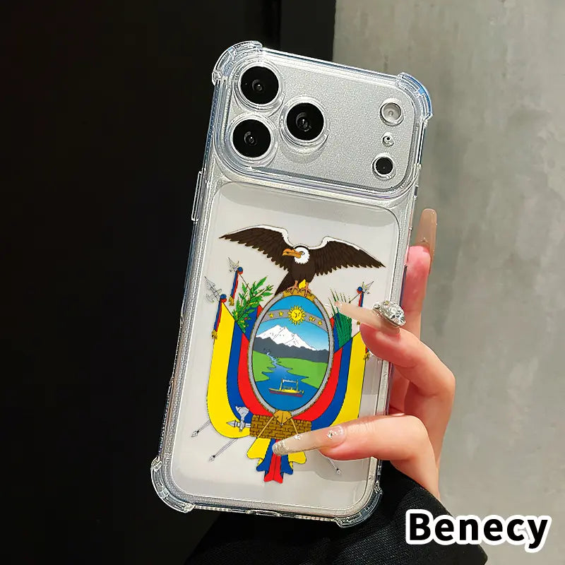 Ecuador'S National Emblem Pattern Phone Case for Iphone 17 Air 16 E 15 14 13 12 Pro Max plus 11 Transparent Anti-Yellowing Four-Corner Thickened Mobile Border with Counter-Fall Safety Cushion
