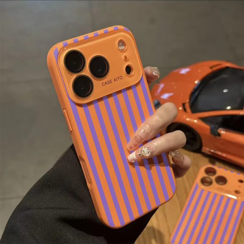 Bold High-Contrast Stripe Print Phone Case Delivers a Fun Retro Summer Vibe Who Love Understated yet Eye-Catching Style with Ultra Skin Friendly Touch, All Inclusive Lens Phone Case Suitable for Iphone 17 16 15 14 13 12
