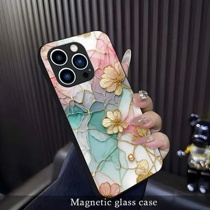 Luxury Stained Glass Floral Magnetic Phone Case for Iphone 17/16/15/14/13/12 (Pro/Max/Plus) | Aesthetic Flower Shockproof Clear Cover Compatible with Magsafe — 975