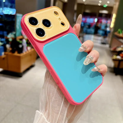 Summer Dopamine Color Block Contrast Phone Case, Crystal Camera Lens Frame Protective Anti-Scratch Cover Compatible with Iphone 17/16/15/14 Pro Pro Max