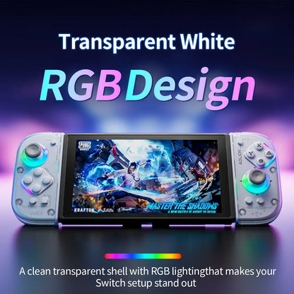 AOLION J20 Detachable Wireless RGB Game Controller for Switch - Hall Effect Joysticks, Ergonomic Grip, Clicky Buttons, Motion Control, Turbo, Adjustable Vibration, Custom Shell, Bluetooth, Cable, Storage Case, Switch Gaming Accessory