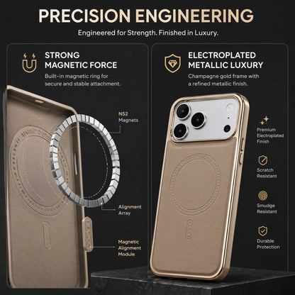 Compatible with Phone 17/16/15 Pro Max Magnetic Leather Case, Premium PU Leather Slim Protective Cover with Strong Magnetic Lock, Shockproof Camera Protection, Anti-Fingerprint, Wireless Charging Compatible, Desert Brown