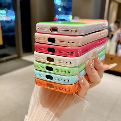 Summer Dopamine Color Block Contrast Phone Case, Crystal Camera Lens Frame Protective Anti-Scratch Cover Compatible with Iphone 17/16/15/14 Pro Pro Max