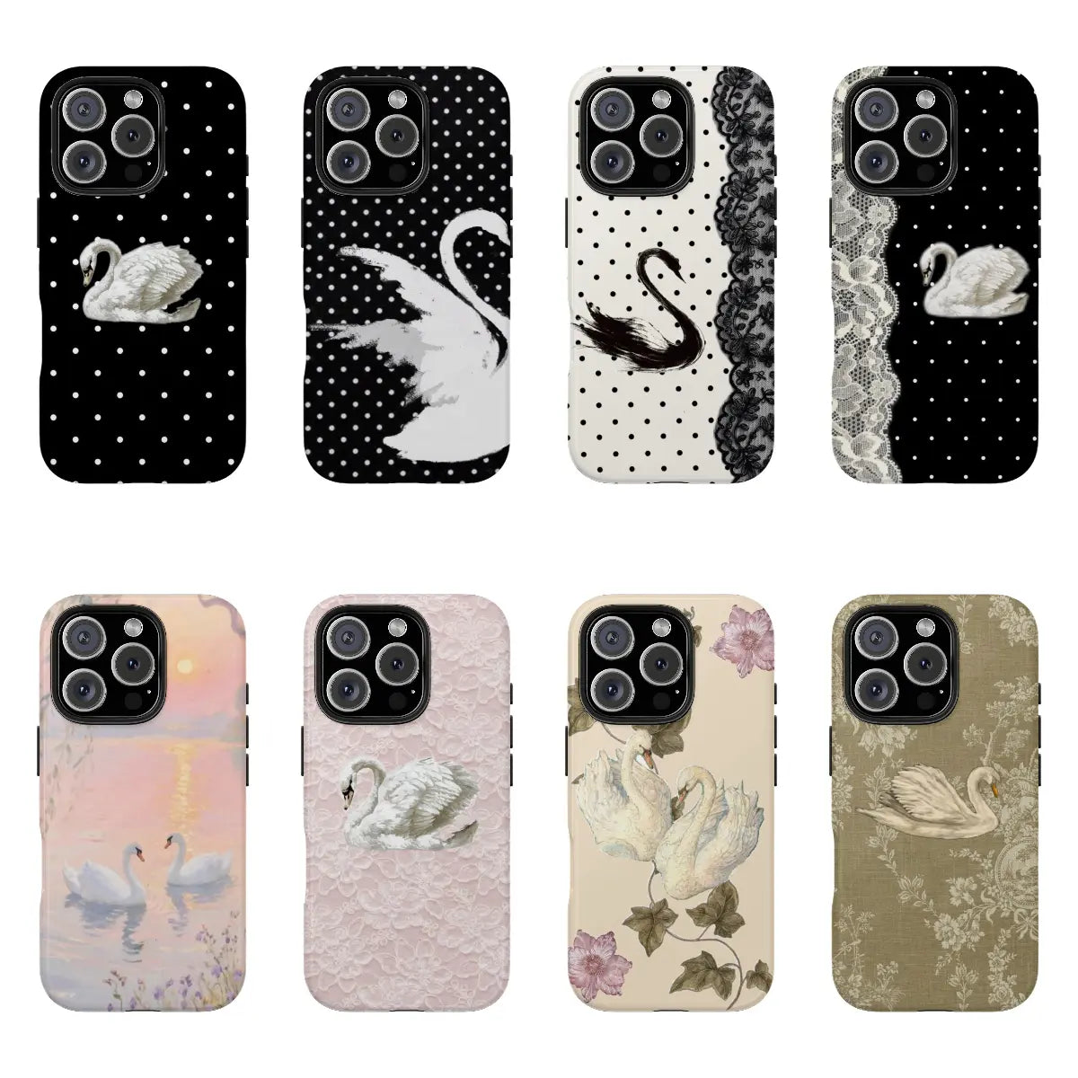 Viral Rococo Swan Print Phone Case, Soft Romantic Aesthetic, Coquette Swan Lace Cover, Compatible for Iphone 17 16 15 14 13 12 11 and for Samsung S26 S25 S24 S23 S22 S21, Perfect Holiday Gift