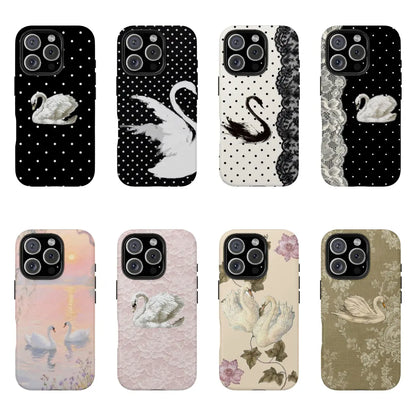 Viral Rococo Swan Print Phone Case, Soft Romantic Aesthetic, Coquette Swan Lace Cover, Compatible for Iphone 17 16 15 14 13 12 11 and for Samsung S26 S25 S24 S23 S22 S21, Perfect Holiday Gift