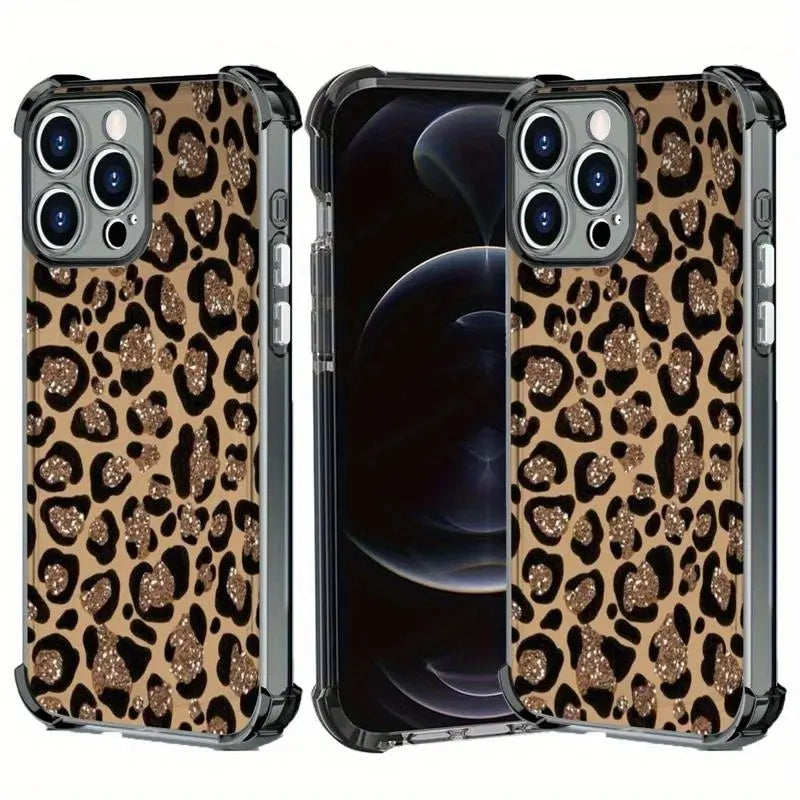 Leopard Print Electroplated Phone Case for Iphone.Compatible with Iphone 17 Pro Max, 17 Air, 16 15 Plus, 14, 13, 12, 11, the Back Panel Features a High-Gloss Finish with Vibrant Colors. Lotus Design