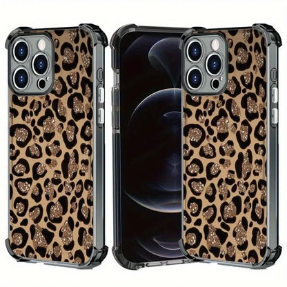 Leopard Print Electroplated Phone Case for Iphone.Compatible with Iphone 17 Pro Max, 17 Air, 16 15 Plus, 14, 13, 12, 11, the Back Panel Features a High-Gloss Finish with Vibrant Colors. Lotus Design