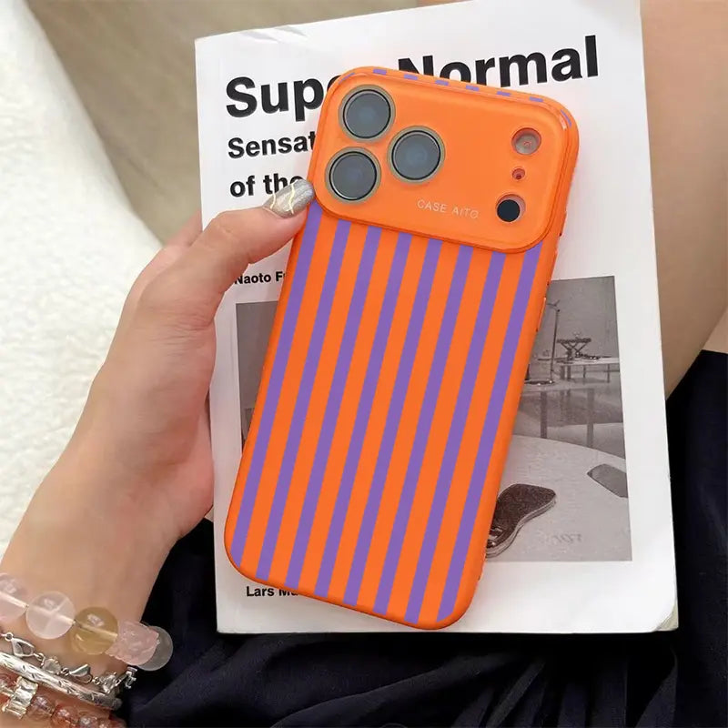 Bold High-Contrast Stripe Print Phone Case Delivers a Fun Retro Summer Vibe Who Love Understated yet Eye-Catching Style with Ultra Skin Friendly Touch, All Inclusive Lens Phone Case Suitable for Iphone 17 16 15 14 13 12