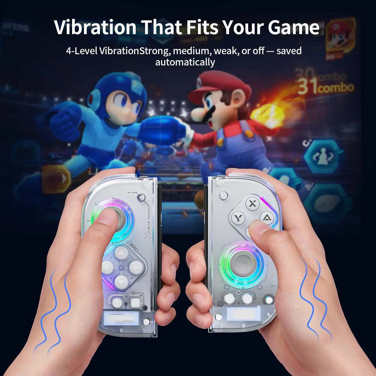 AOLION J20 Detachable Wireless RGB Game Controller for Switch - Hall Effect Joysticks, Ergonomic Grip, Clicky Buttons, Motion Control, Turbo, Adjustable Vibration, Custom Shell, Bluetooth, Cable, Storage Case, Switch Gaming Accessory